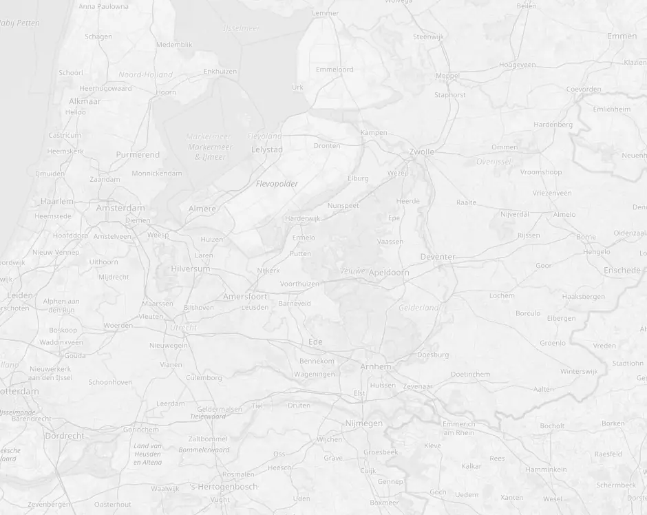 Kaart van Midden-Nederland met een stip op elke plaats waar ik een workshop dronevliegen gaf